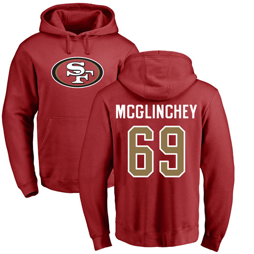 Men San Francisco 49ers Red Mike McGlinchey Name and Number Logo 69 Pullover NFL Hoodie Sweatshirts